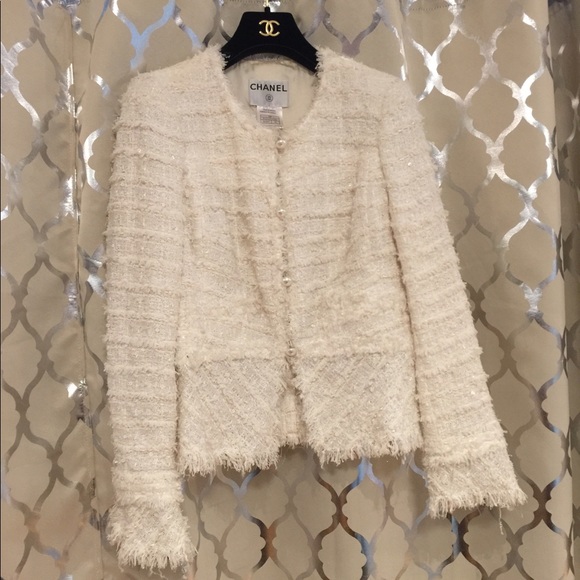 chanel tweed jacket white